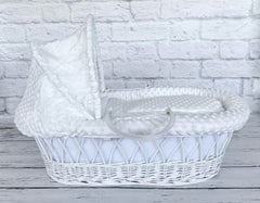 Luxury Moses Basket Padded White Wicker Baby Full Set - White - MyHappy Baby