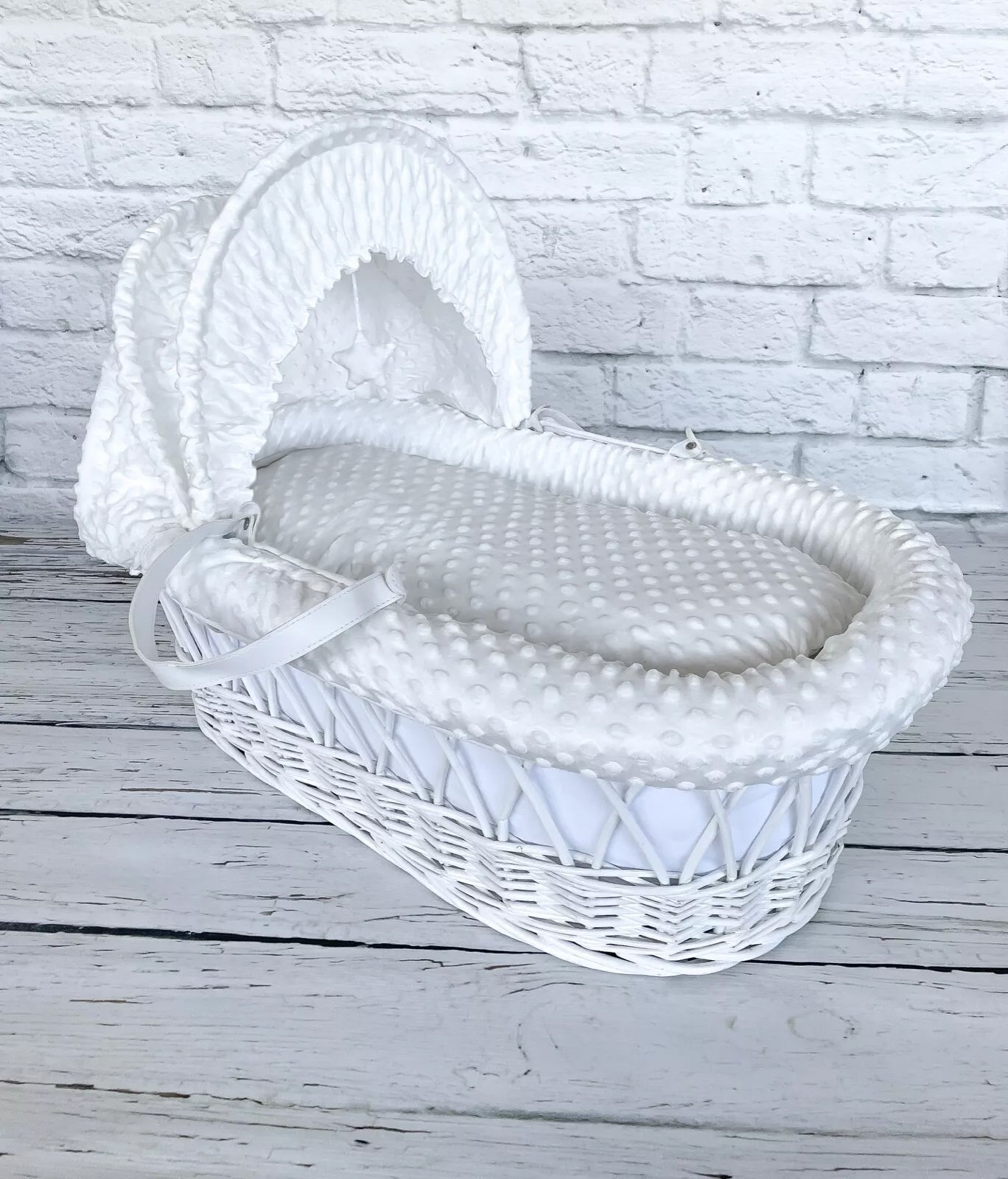 Luxury Moses Basket Padded White Wicker Baby Full Set - White