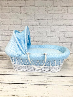 Luxury Moses Basket Padded White Wicker Baby Full Set - Blue - MyHappy Baby