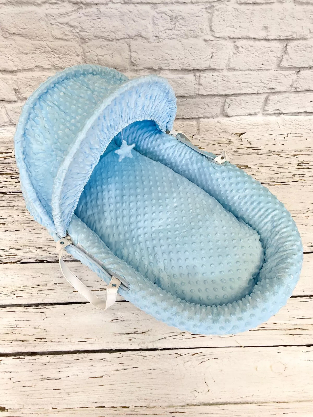 Luxury Moses Basket Padded White Wicker Baby Full Set - Blue