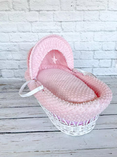 Luxury Moses Basket Padded White Wicker Baby Full Set -Pink - MyHappy Baby