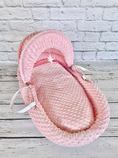 Luxury Moses Basket Padded White Wicker Baby Full Set -Pink - MyHappy Baby