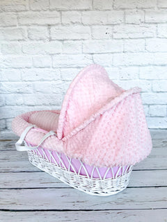 Luxury Moses Basket Padded White Wicker Baby Full Set -Pink - MyHappy Baby
