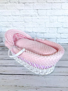 Luxury Moses Basket Padded White Wicker Baby Full Set -Pink - MyHappy Baby