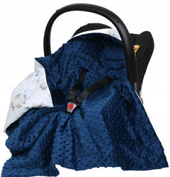 Baby Car Seat Hooded Blanket Double-sided Snuggle Swaddle Wrap NAVY/Wolf in the Forest - MyHappy Baby