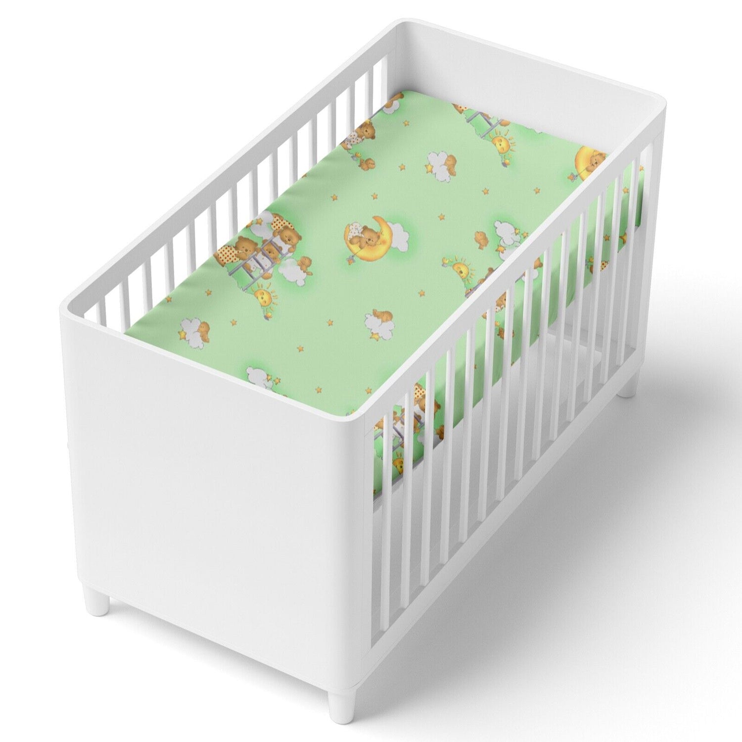 Baby Fitted Cot Sheet Printed Design 100% Cotton Mattress 120x60cm Ladder Green