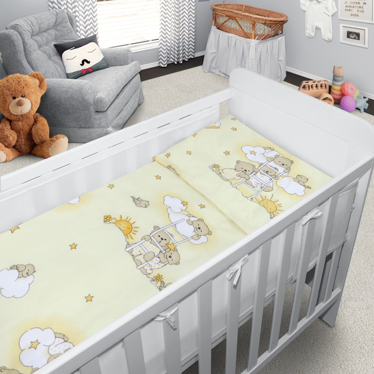 Baby Cot Bedding Set 6Pc Fit Cot 120x60cm  Ladder Cream