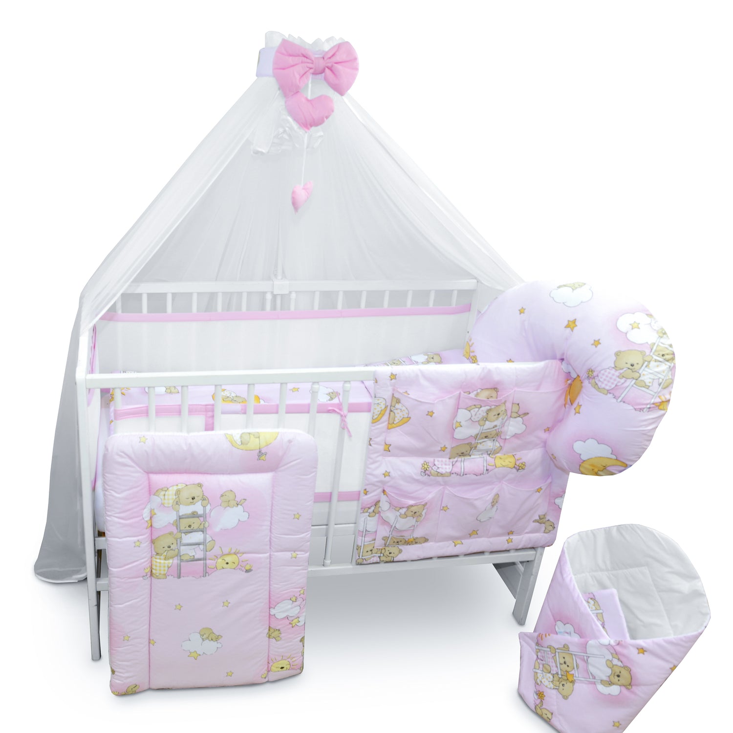 Baby Cotbed Bedding Set 14Pc Fit Cot 140x70 Ladder Pink