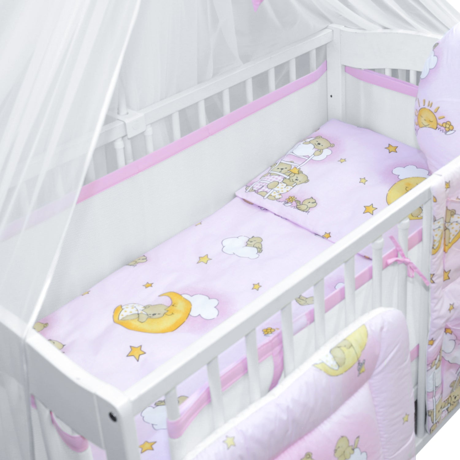 Baby Cotbed Bedding Set 14Pc Fit Cot 140x70 Ladder Pink