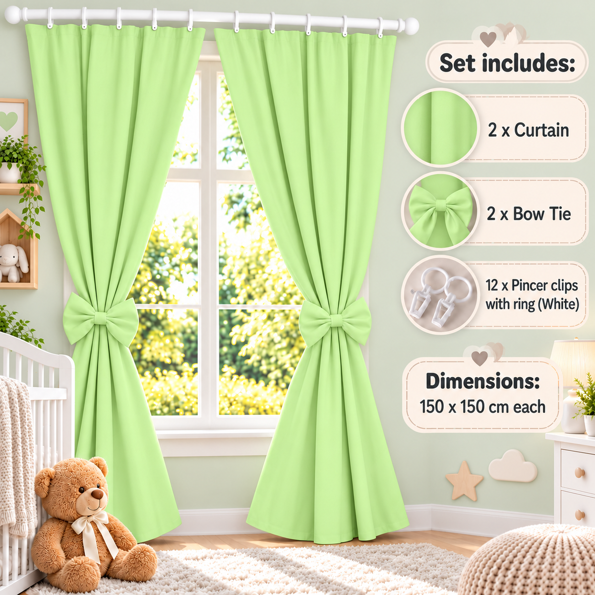 Nursery Curtains for Babies & Toddler's Bedroom Green