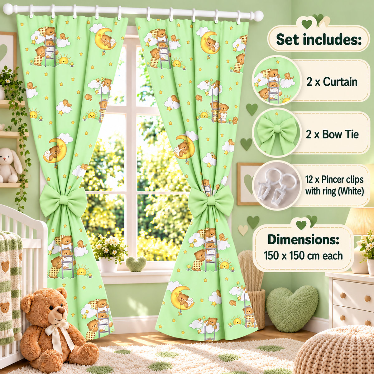 Nursery Curtains for Babies & Toddler's Bedroom Ladder green