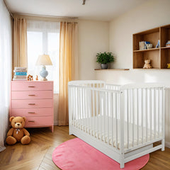 BABYMAM Baby Bedding Set Essential 17pcs 120x90 Cot with Drawer and Mattress Small White on Grey - MyHappy Baby