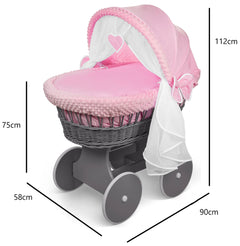 Luxury Moses Basket Grey + Wheels Stand + Full Bedding Dimple Pink with Hood - MyHappy Baby