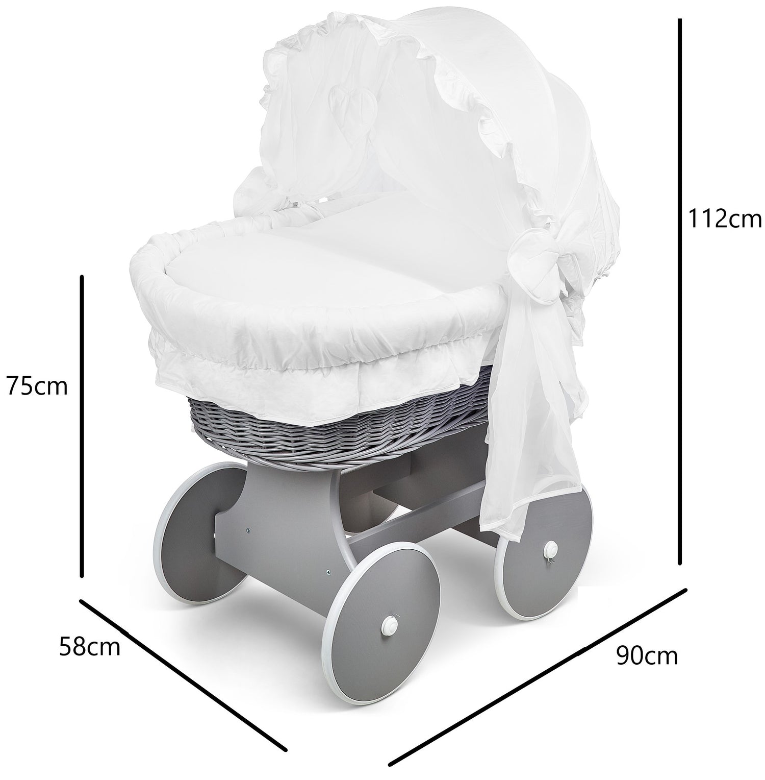 Luxury Moses Basket Grey + Wheels Stand + Full Bedding Cotton 100% with Hood - MyHappy Baby