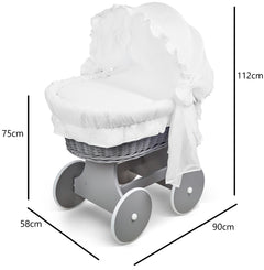 Luxury Moses Basket Grey + Wheels Stand + Full Bedding Cotton 100% with Hood - MyHappy Baby