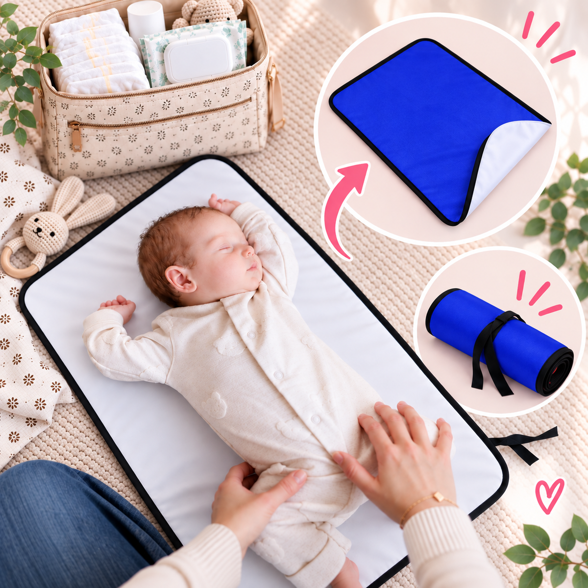 Portable Baby Changing Mat  Waterproof, Reversible & Foldable Travel Nappy Changing Pad (Blue)