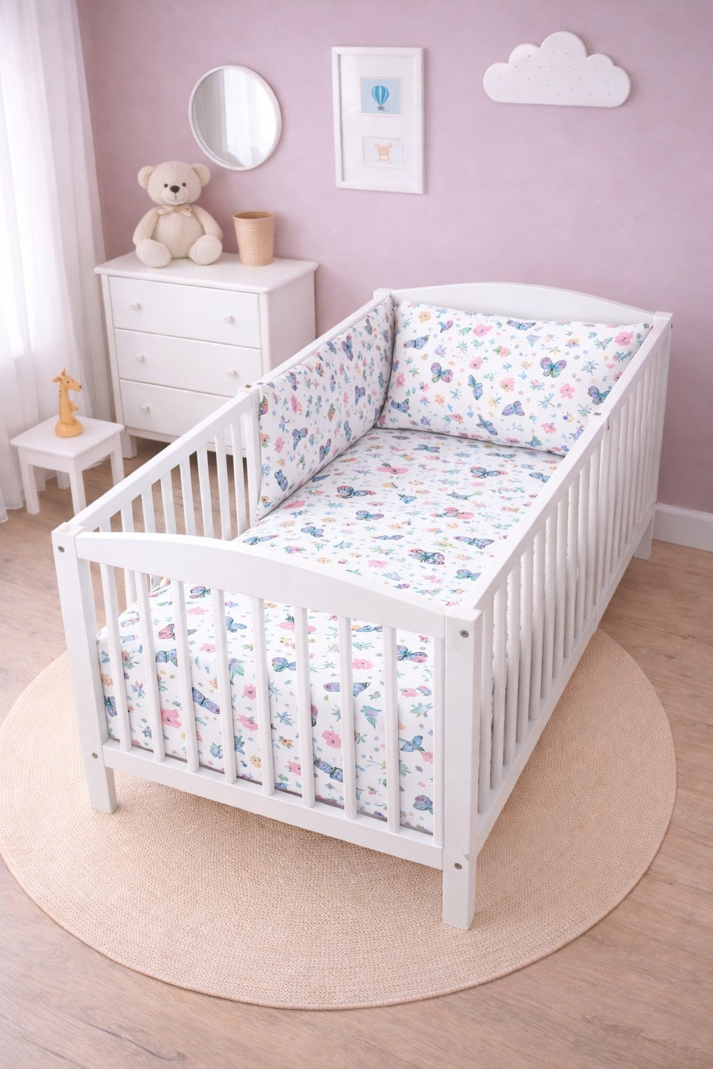 6Pc Baby Bedding Set Bumper Pillow Duvet Fit Cot 120x60cm On the Meadow