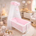 Baby Cot Bedding Set - 10 Piece Including Cot Bumper, Pillow, Duvet and Canopy to Fit 90x40cm Crib Pink - 100% Cotton