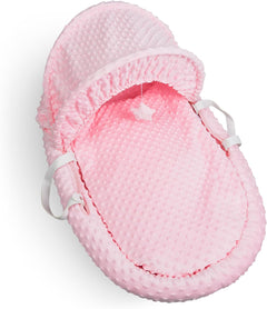 Luxury Moses Basket Padded Wicker Baby Full Set Rocking Stand White Handle/Pink - MyHappy Baby