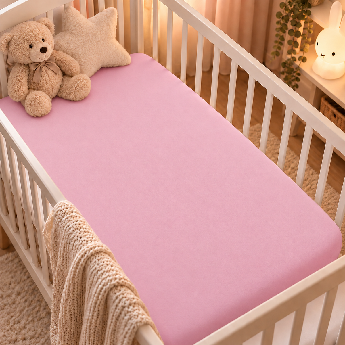 100% cotton fitted sheet for cot bed 140x70cm nursery baby soft plain style Pink