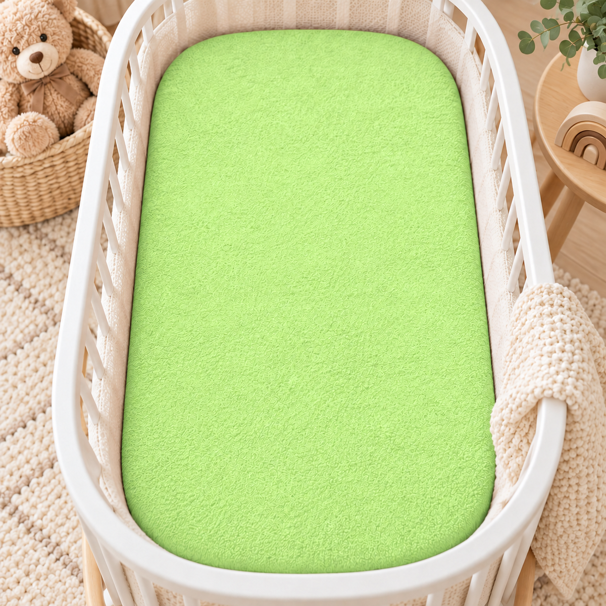 Terry Towelling Fitted Sheet 90X40cm Nursery Baby Crib/Cradle/ Soft/ Frotte Green - MyHappy Baby