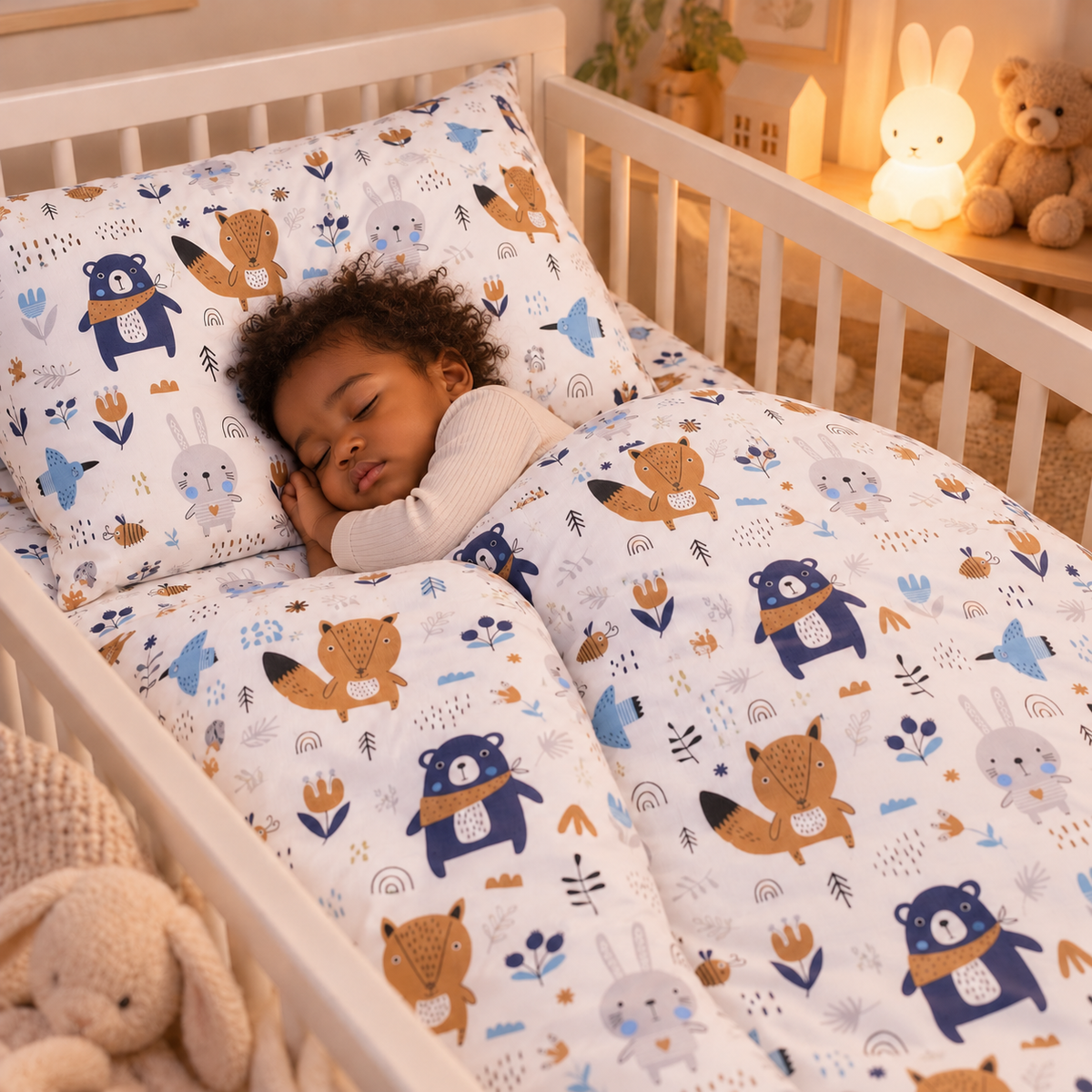Baby Bedding 2pc 120x90cm Pillowcase Duvet Cover BOHO Animals Navy
