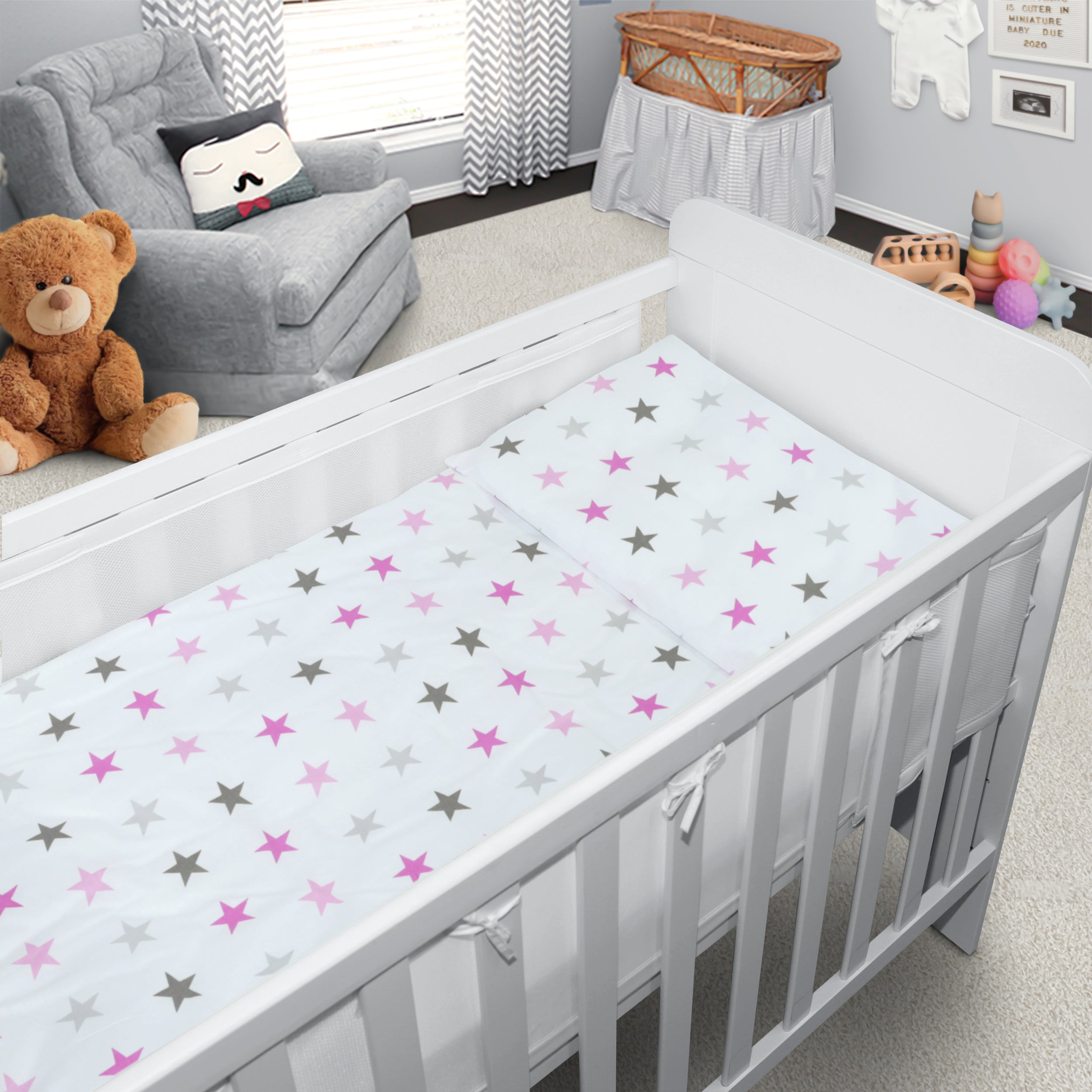 Pink and grey cot bedding sets on sale