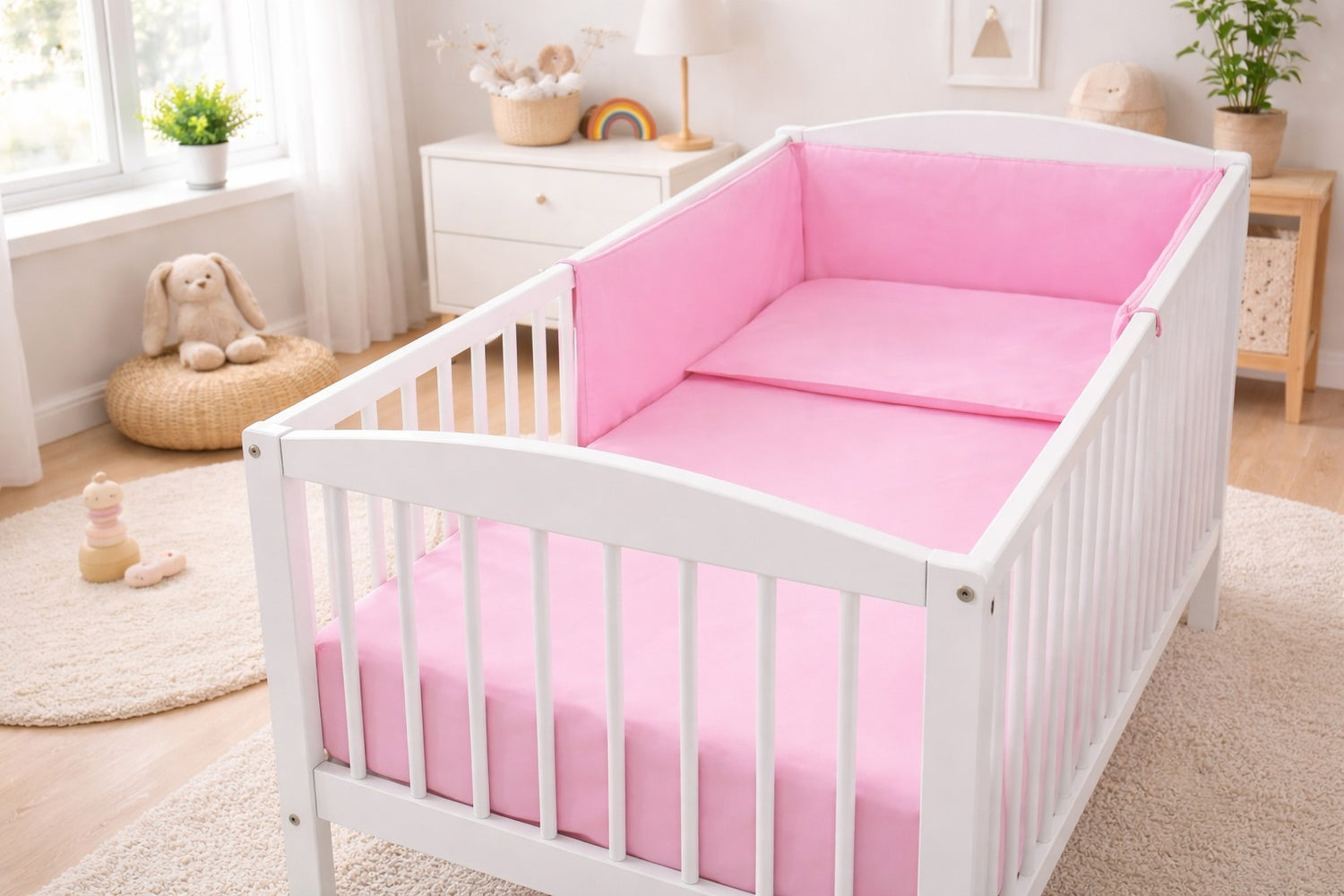 Baby 3Pc Bedding Set Pillow Duvet Bumper Fit Cotbed 140x70cm Pink - MyHappy Baby