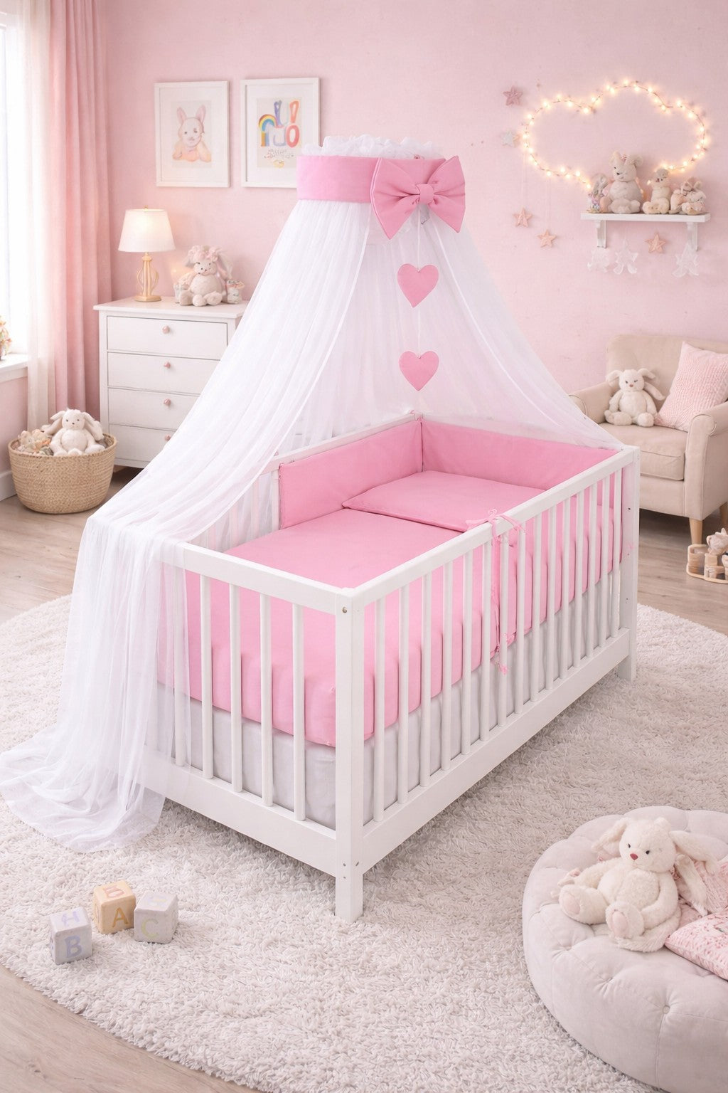 10Pcs Baby Bedding Set 100% Cotton Fit Cot 120x60cm Pink