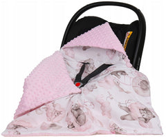 Baby Car Seat Hooded Blanket Double-sided Snuggle Swaddle Wrap Pink / Bears Pink - MyHappy Baby