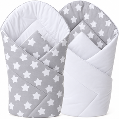 Baby Swaddle Wrap Newborn Bedding Blanket 100% Cotton Sleeping Bag Big White Stars On Grey - MyHappy Baby