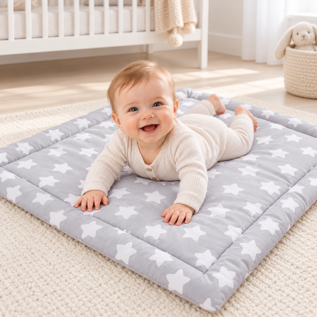 Baby Swaddle Wrap Newborn Bedding Blanket 100% Cotton Sleeping Bag Big White Stars On Grey - MyHappy Baby