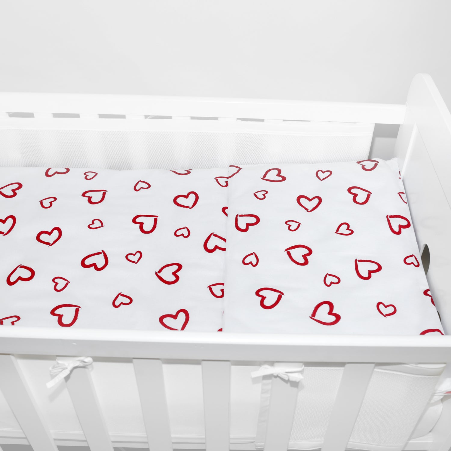 Baby Cot Bedding Set 6Pc Fit Cot 120x60cm Red Hearts