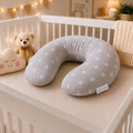 Baby Feeding Pillow + Removable Cover Small White Stars with Grey