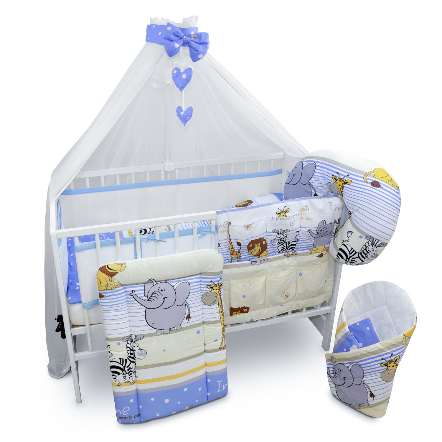 Baby Cotbed Bedding Set 14Pc Fit Cot 140x70 Safari Blue