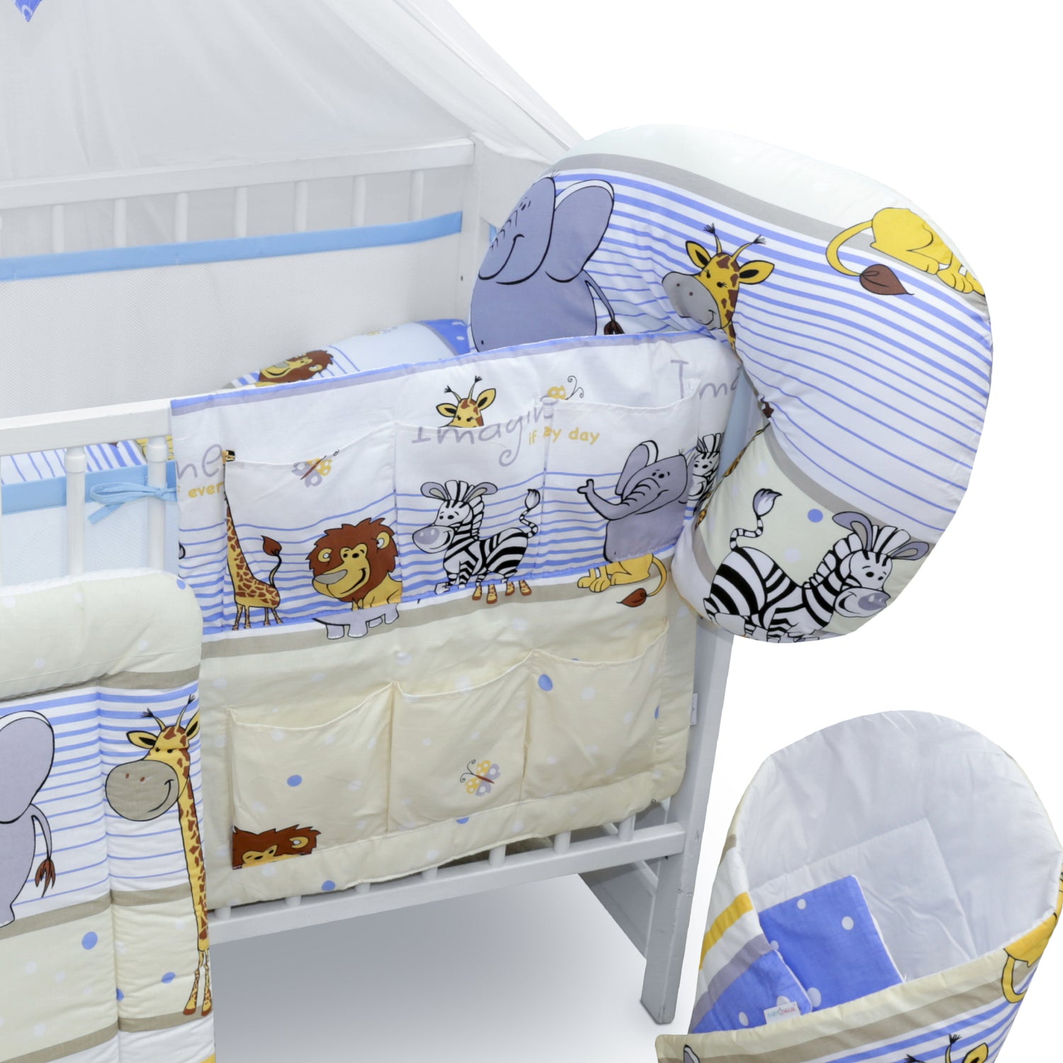 Baby Cotbed Bedding Set 14Pc Fit Cot 140x70 Safari Blue