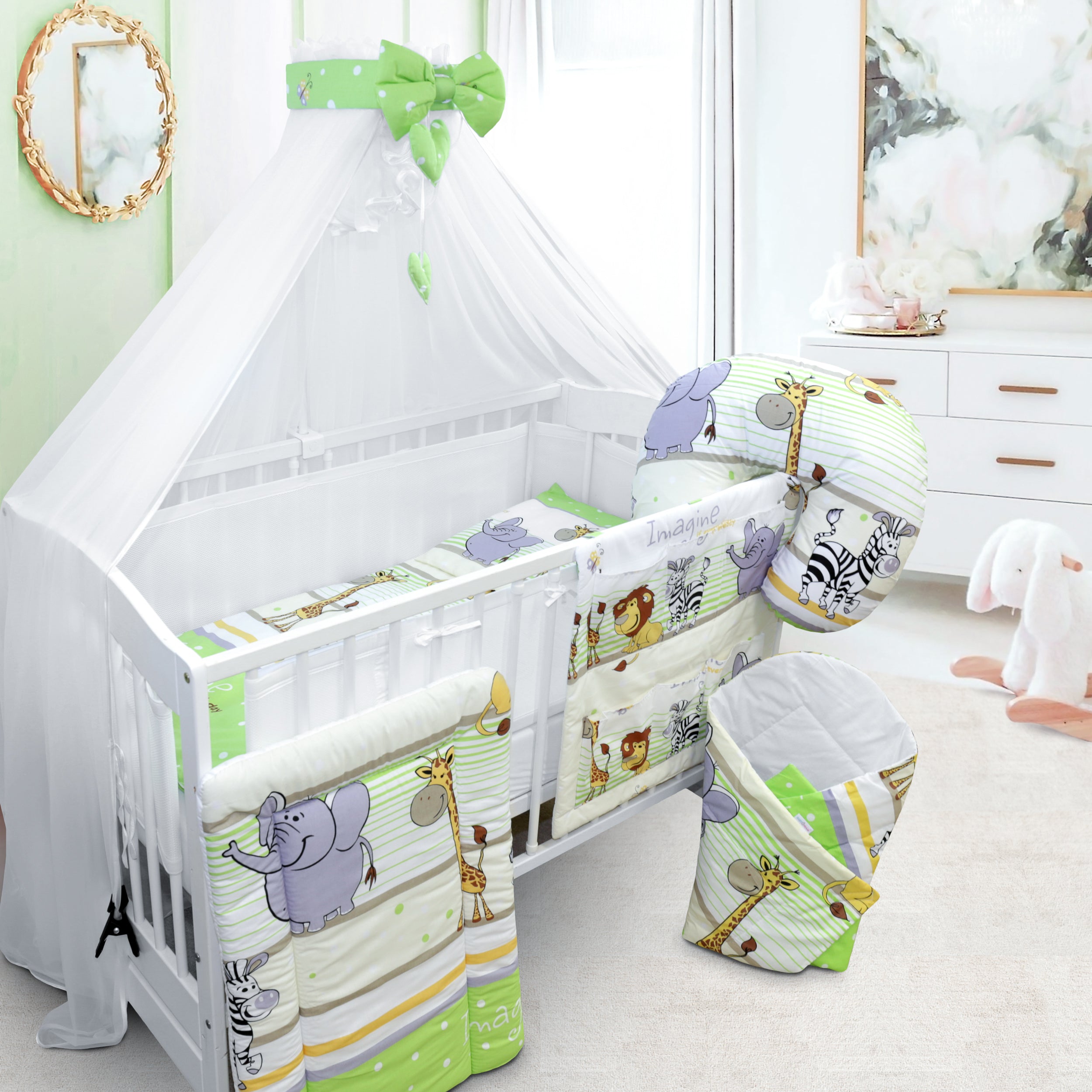 Baby Cot Bedding Set 14Pc Fit Cot 120x60cm Safari Green – MyHappy Baby