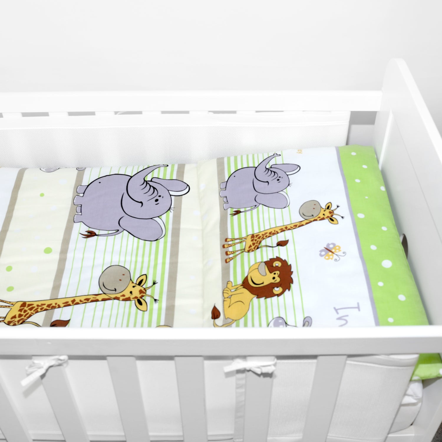 Baby Cot Bedding Set 5Pc Fit Cot 120x60cm Safari Green