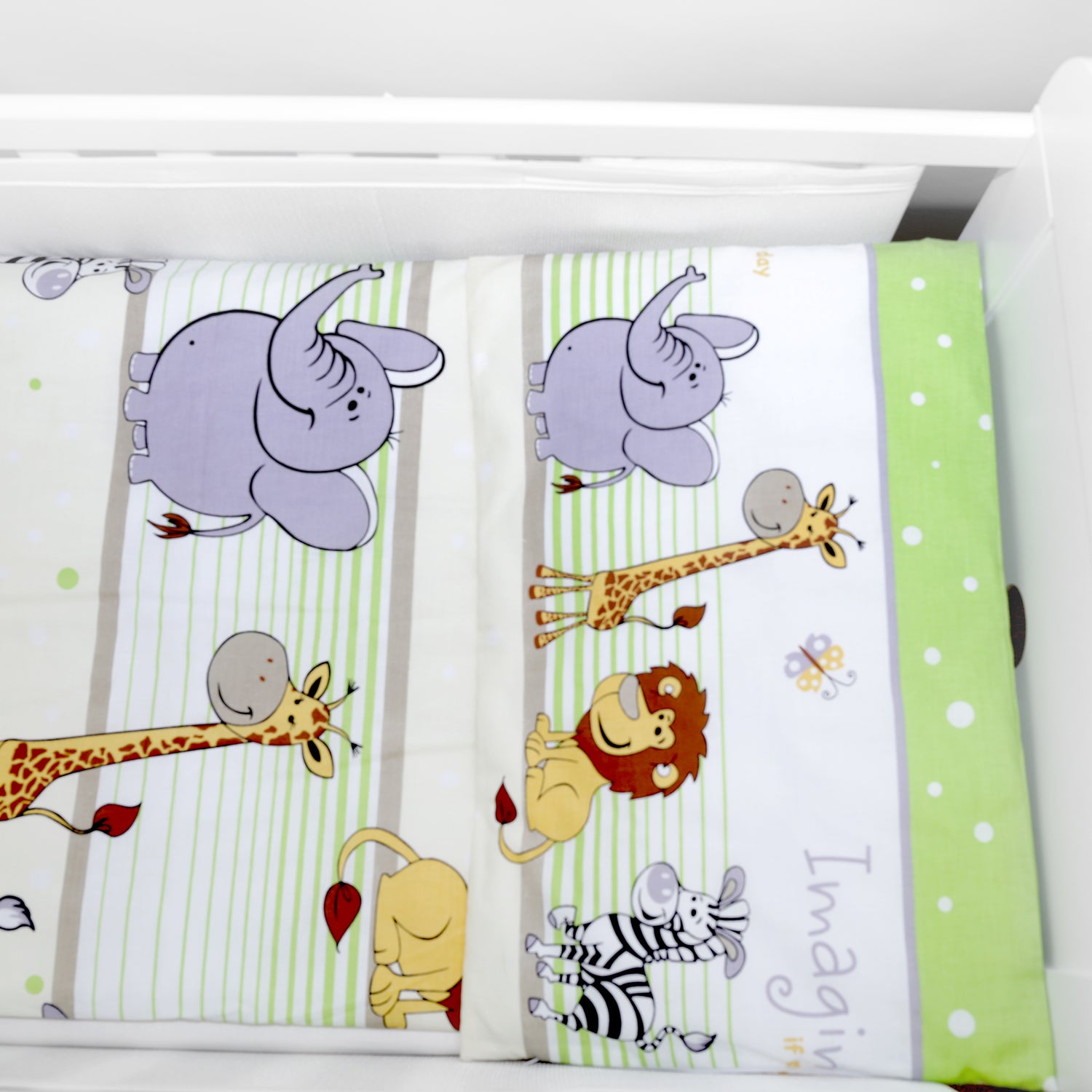 Baby Cot Bedding Set 5Pc Fit Cot 120x60cm Safari Green
