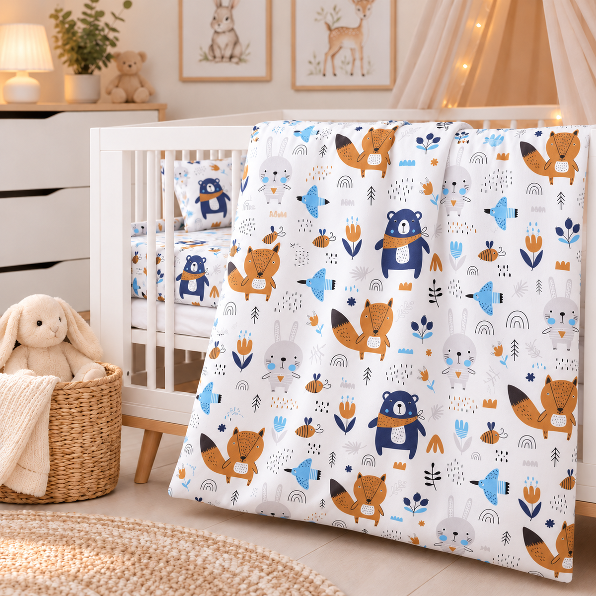 Baby Bedding 2pc 120x90cm Pillowcase Duvet Cover BOHO Animals Navy