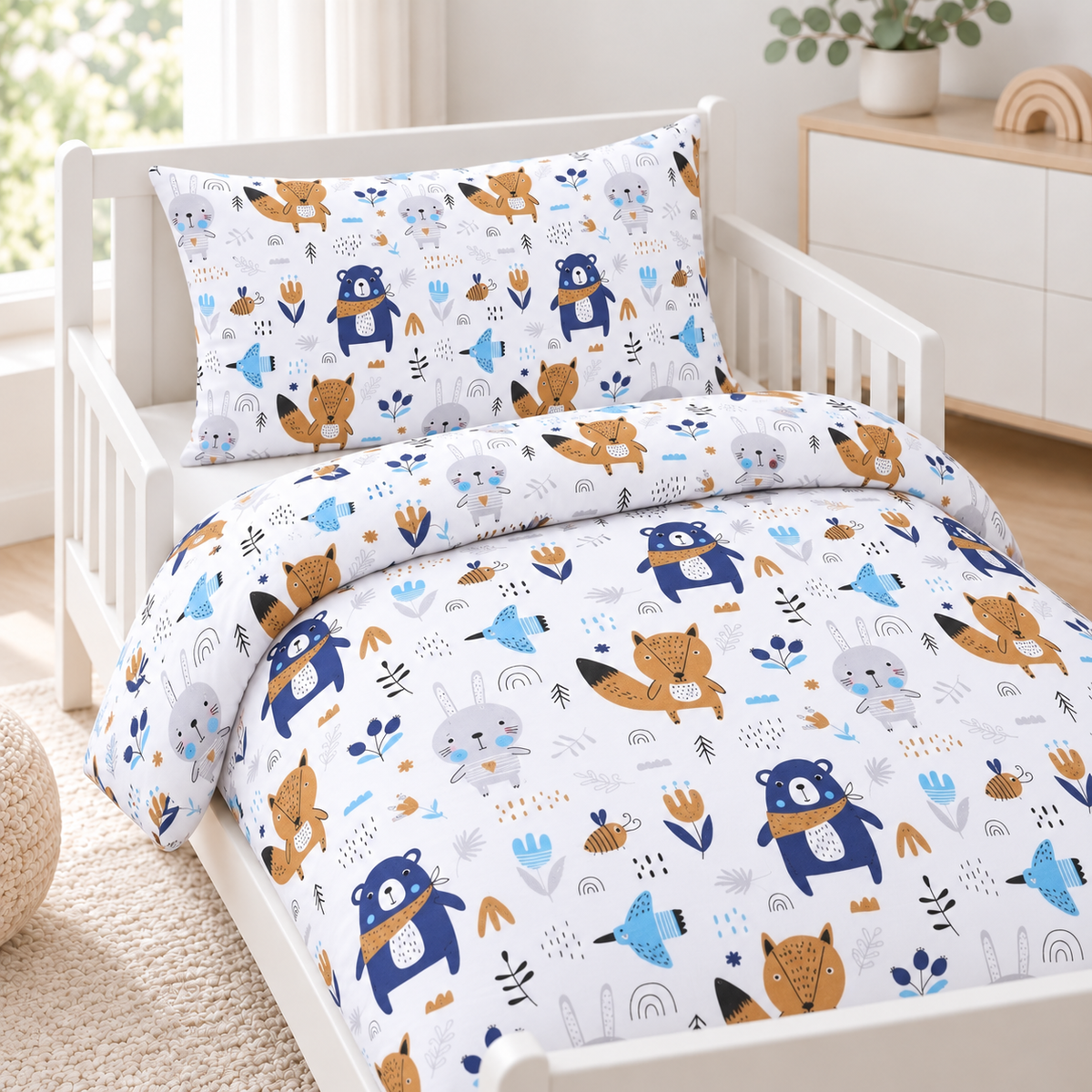 Baby Bedding 2pc 120x90cm Pillowcase Duvet Cover BOHO Animals Navy