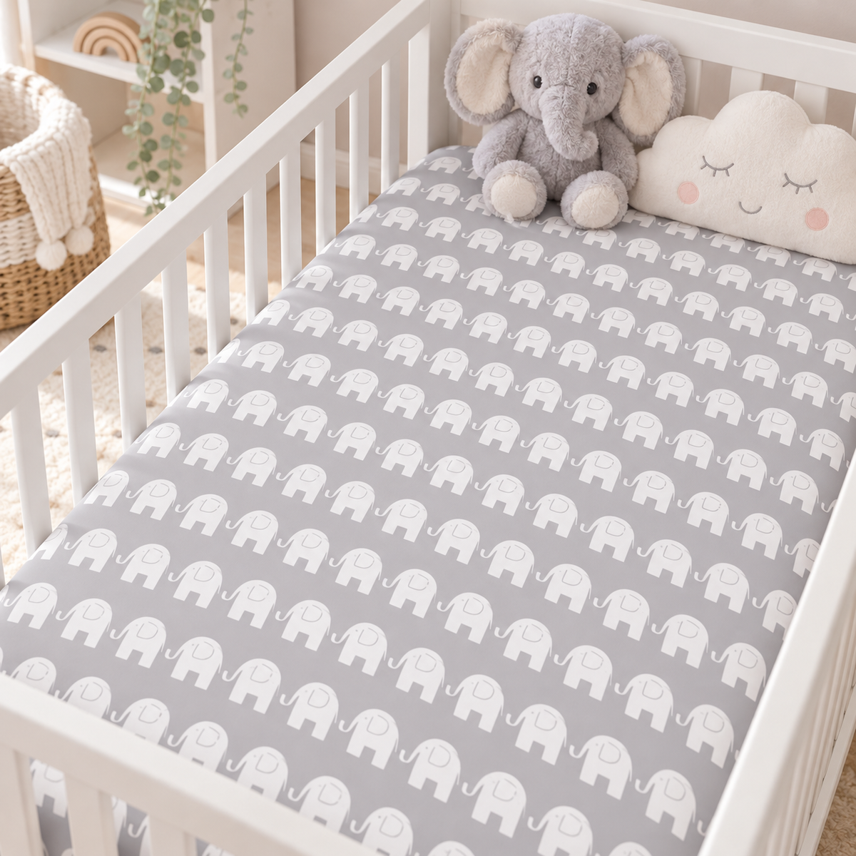Elephants Grey Baby Sheet 140x70 Cotton Comfort