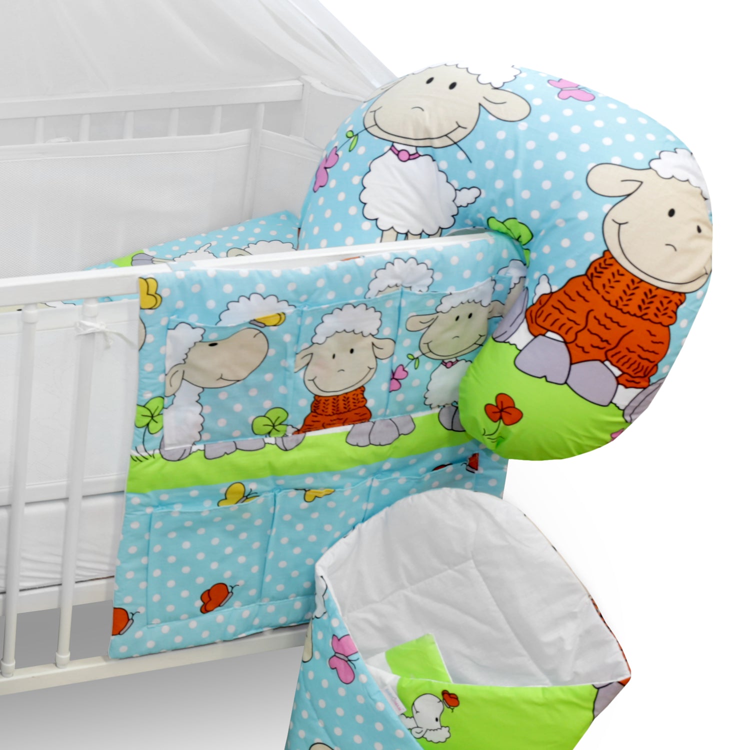 Baby Cot Bedding Set 14Pc Fit Cot 120x60cm Sheep Turquiose