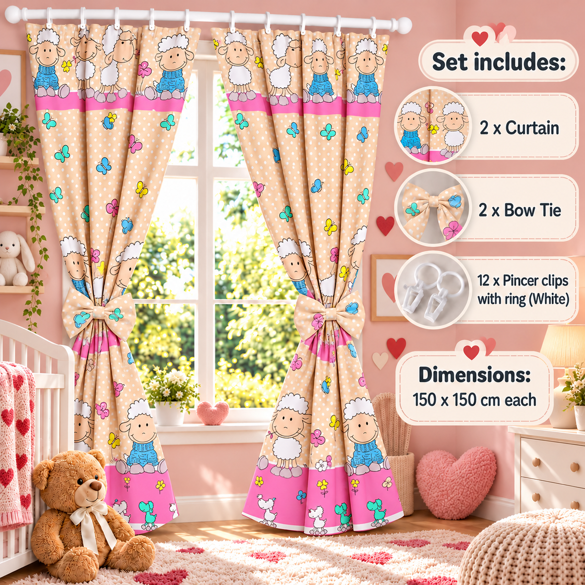 Nursery Curtains for Babies & Toddler's Bedroom Window Sheep ecru