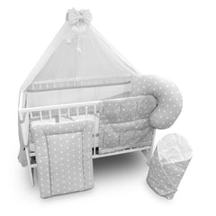 Baby Cotbed Bedding Set 14Pc Fit Cot 140x70 Small white on grey - MyHappy Baby