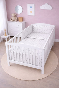 Baby Bedding 6Pc Cotton Set Pillow Duvet Bumper Cot 120x60cm - Small Grey Stars With White - MyHappy Baby