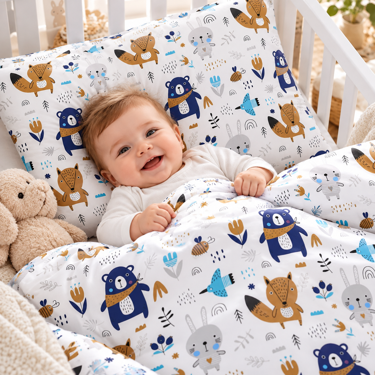 Baby Bedding 2pc 120x90cm Pillowcase Duvet Cover BOHO Animals Navy