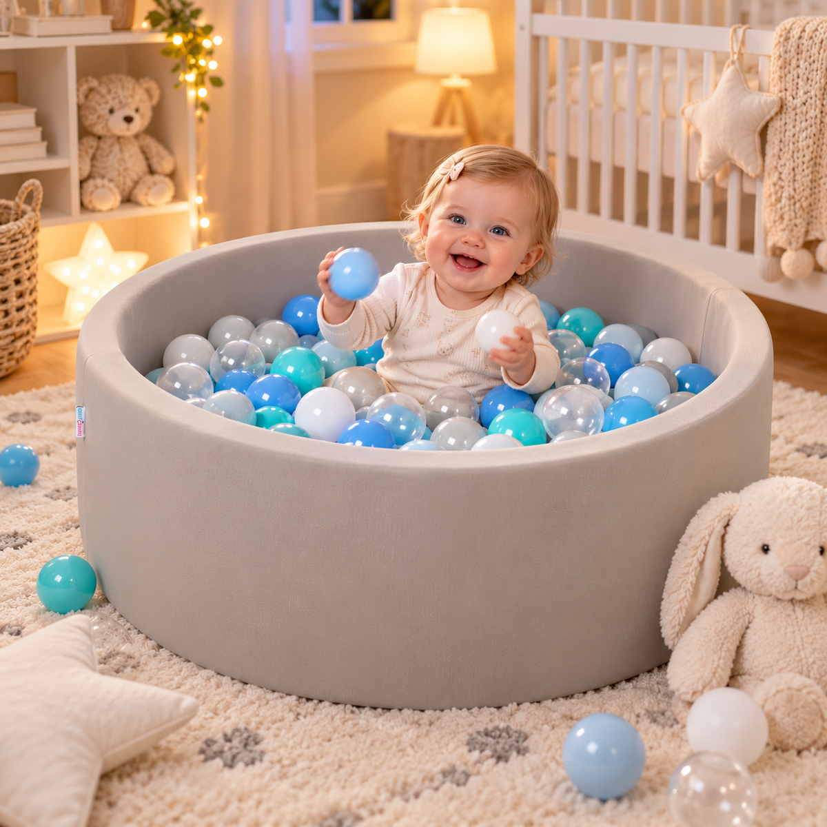 Pool Ball Pit with 200 Balls Soft Foam Toddler Baby Kids Girls Boys Play Round Pool Playpen Removable Cover- Grey
