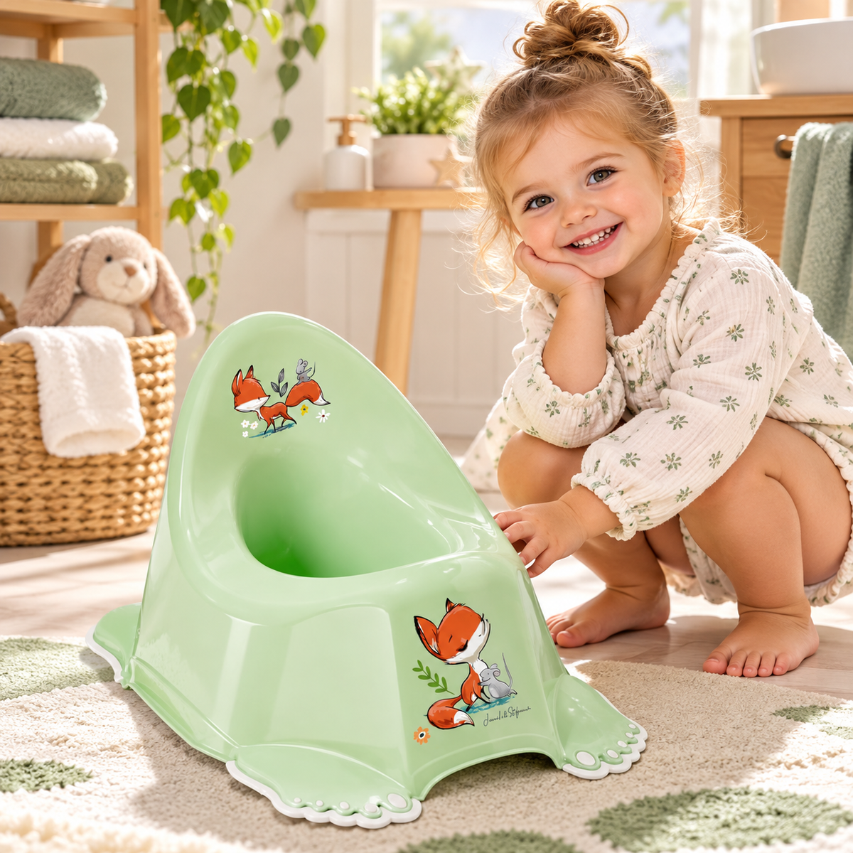Children's Potty for Toilet Training Non-Slip Feet Ergonomic Toddler Potty with High Backrest - Forest Fox Green