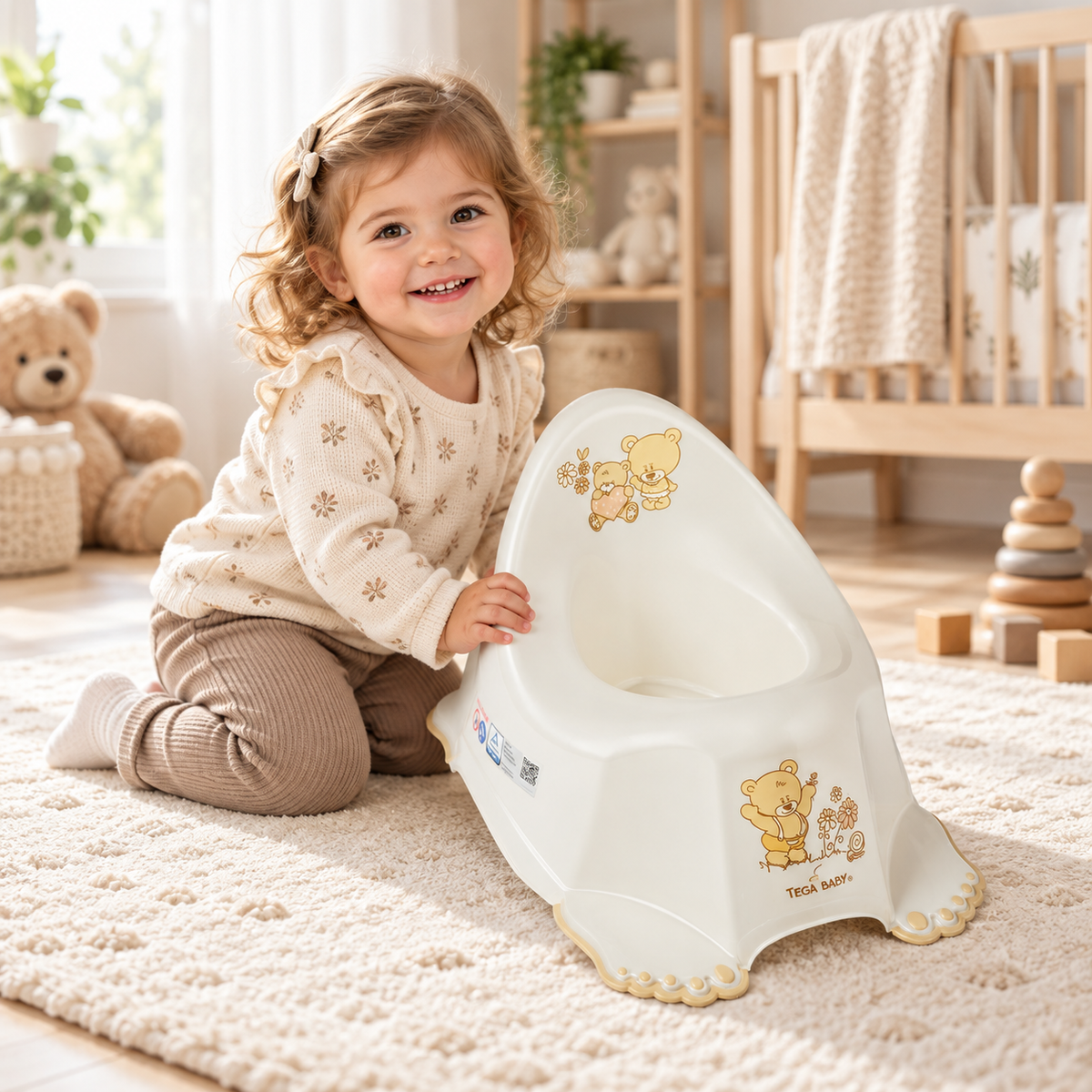 Children's Potty for Toilet Training Non-Slip Feet Ergonomic Toddler Potty with High Backrest - Teddy white